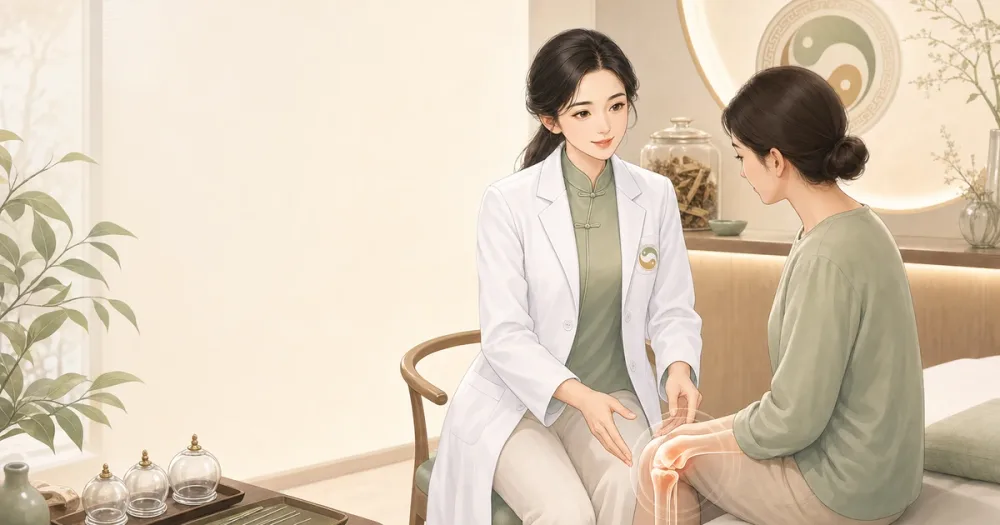 แพทย์แผนจีนประเมินอาการปวดเข่าก่อนวางแผนฝังเข็มที่ฮั่นฟาง คลินิก